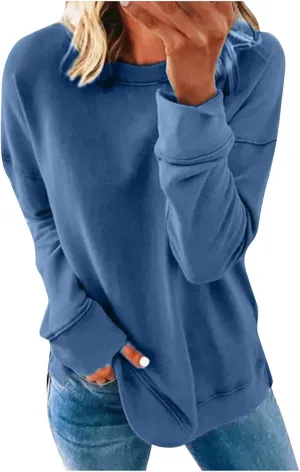 15 Dollar Items,Top Women Loose Woman's Casual Fashion Long Sleeve Solid Color Round Collar Hoodie Lightweight Oversized (#1-Blue, M)
