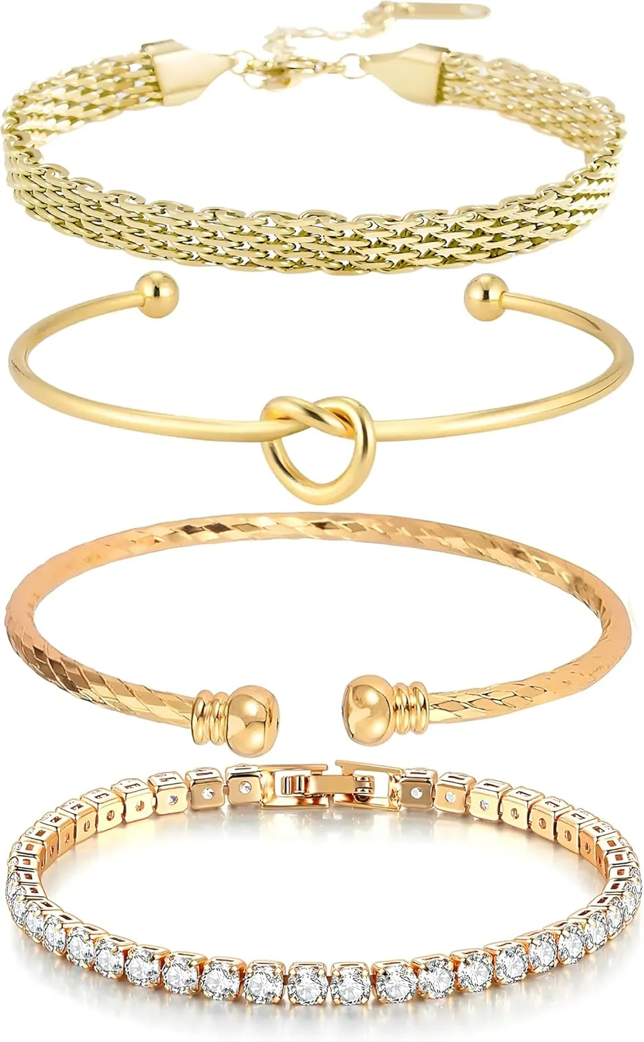 18K Gold Bangle Bracelets Set for Women, Gold Plated Cubic Zirconia Jewelry for Women, Trendy Dainty Stackable Bracelet Fashion Accessories for Women - A