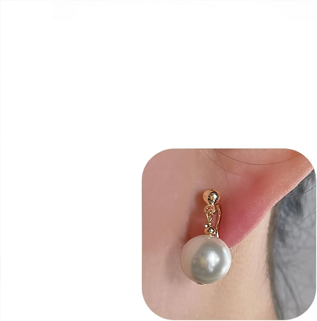 18K Gold Plated Clip-On Earrings - Pearl Drop Non-Pierced Jewelry for Women, Hypoallergenic Lightweight Dangle Earrings for Sensitive Ears