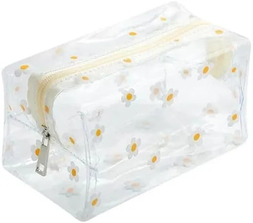 1Pc Cute Flower Makeup Bags, Portable Zippered Daisy Cosmetic Bag Pouches Toiletry Bags for Women Travel Vacation Bathroom Organizing Tools and Accessories