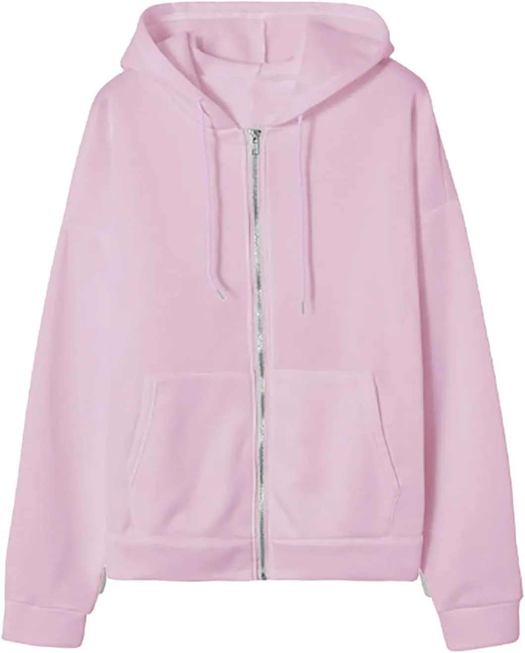 2024 Fall Trendy Hoodie Oversized Solid Long Sleeve Full Zip Up Casual Drawstring Hooded Jacket Loose Open Front Coat