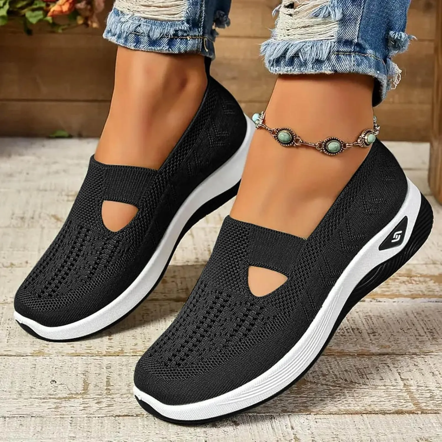 2024 Women's Woven Orthopedic Breathable Soft Shoes Go Walking Slip on Diabetic Foam Shoes Arch Support Hands Free Slip in Sneakers Arch Support