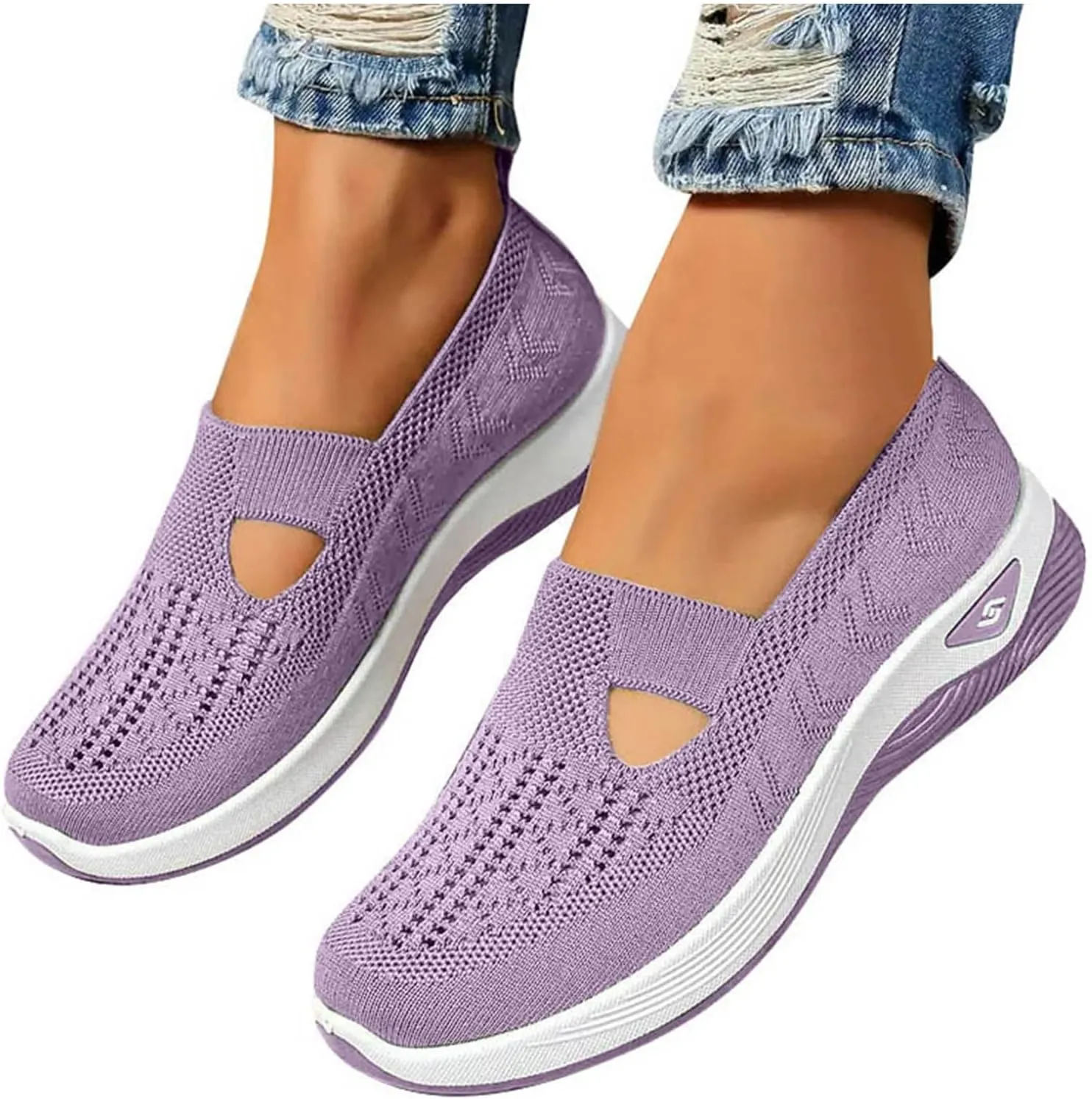 2024 Women's Woven Orthopedic Breathable Soft Shoes Go Walking Slip on Diabetic Foam Shoes Arch Support Hands Free Slip in Sneakers Arch Support