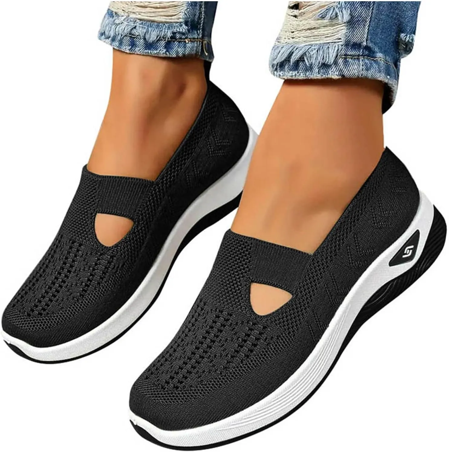 2024 Women's Woven Orthopedic Breathable Soft Shoes Go Walking Slip on Diabetic Foam Shoes Arch Support Hands Free Slip in Sneakers Arch Support