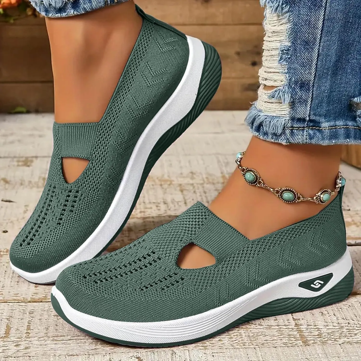 2024 Women's Woven Orthopedic Breathable Soft Shoes Go Walking Slip on Diabetic Foam Shoes Arch Support Hands Free Slip in Sneakers Arch Support