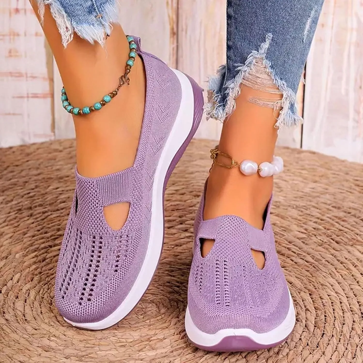 2024 Women's Woven Orthopedic Breathable Soft Shoes Go Walking Slip on Diabetic Foam Shoes Arch Support Hands Free Slip in Sneakers Arch Support