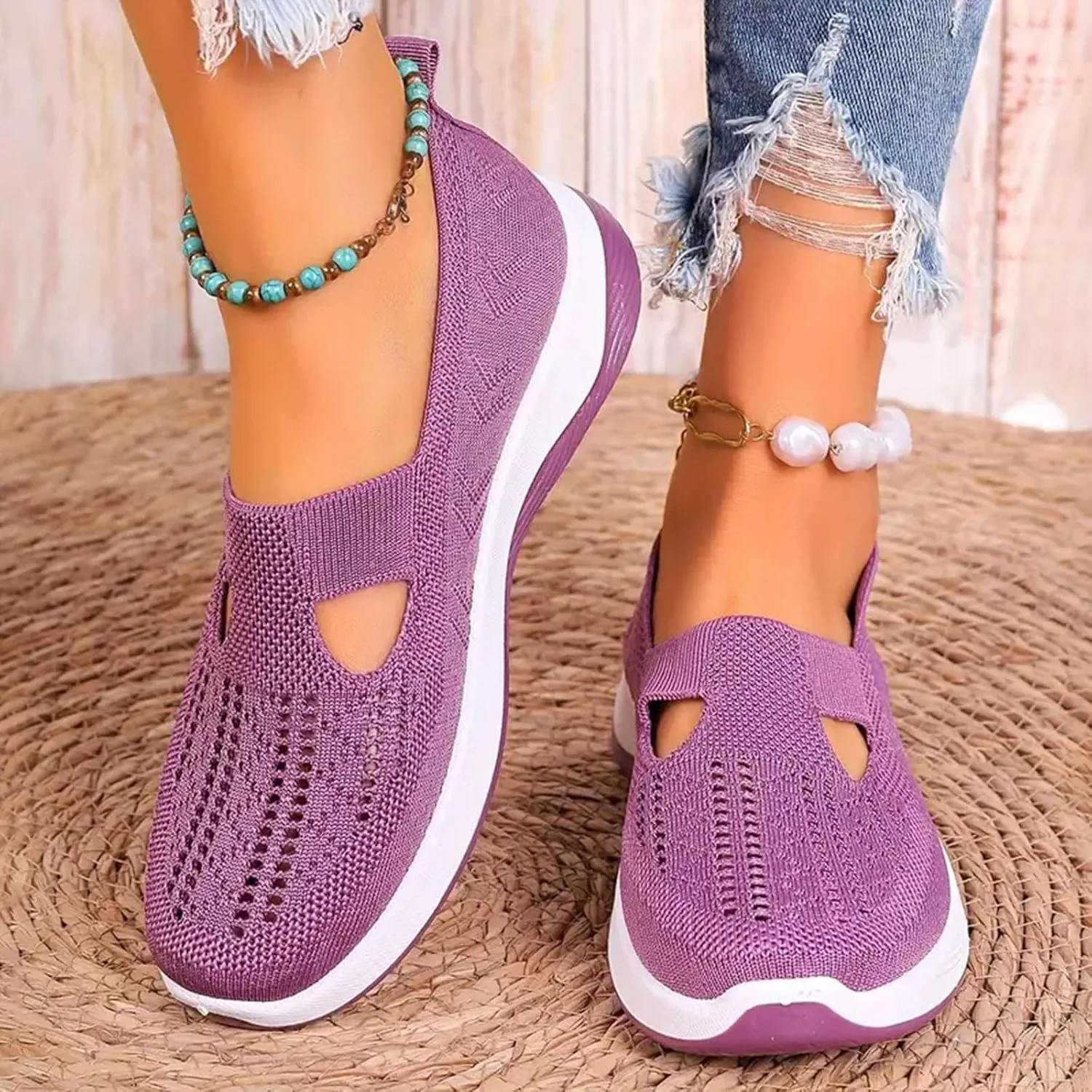 2024 Women's Woven Orthopedic Breathable Soft Shoes Go Walking Slip on Diabetic Foam Shoes Arch Support Hands Free Slip in Sneakers Arch Support
