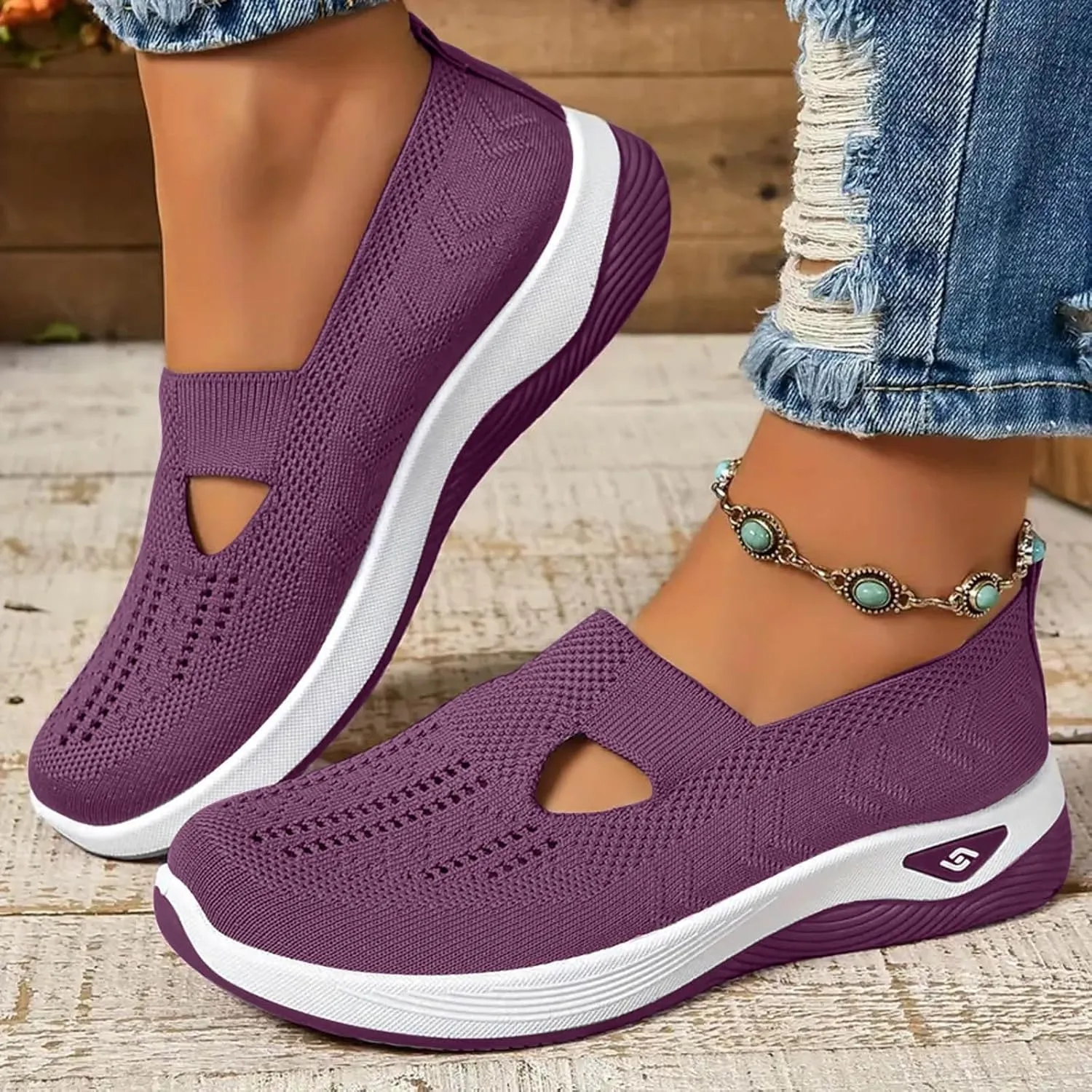 2024 Women's Woven Orthopedic Breathable Soft Shoes Go Walking Slip on Diabetic Foam Shoes Arch Support Hands Free Slip in Sneakers Arch Support