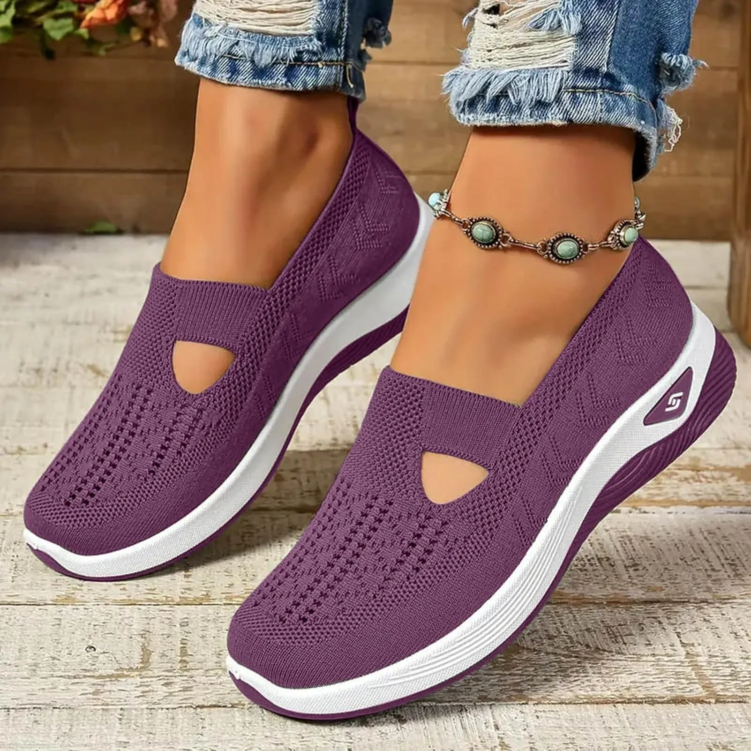 2024 Women's Woven Orthopedic Breathable Soft Shoes Go Walking Slip on Diabetic Foam Shoes Arch Support Hands Free Slip in Sneakers Arch Support