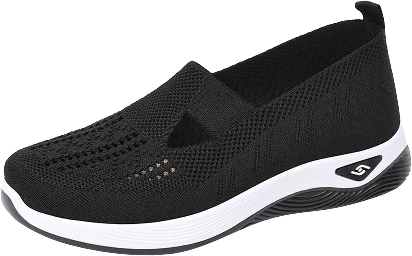 2024 Women's Woven Orthopedic Breathable Soft Shoes Go Walking Slip on Diabetic Foam Shoes Arch Support Hands Free Slip in Sneakers Arch Support