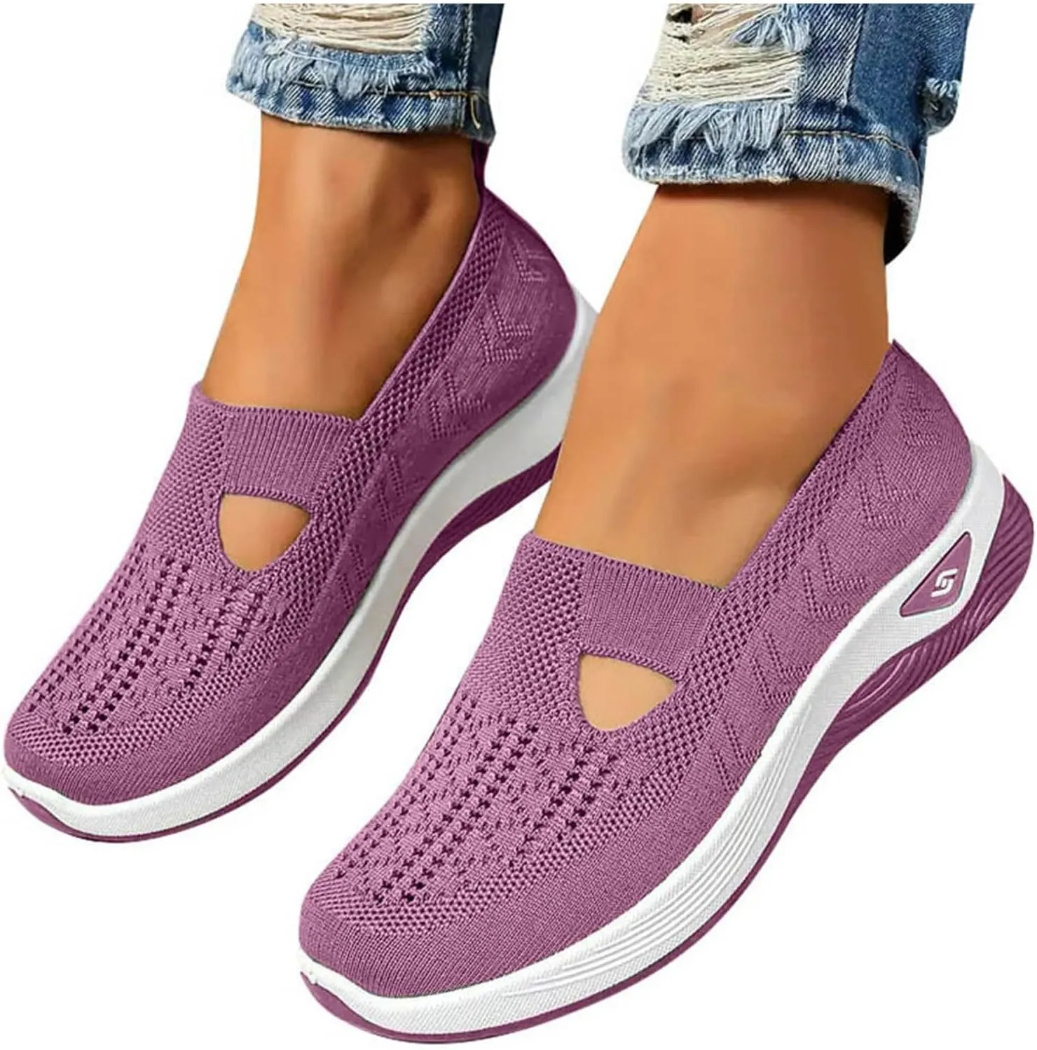 2024 Women's Woven Orthopedic Breathable Soft Shoes Go Walking Slip on Diabetic Foam Shoes Arch Support Hands Free Slip in Sneakers Arch Support
