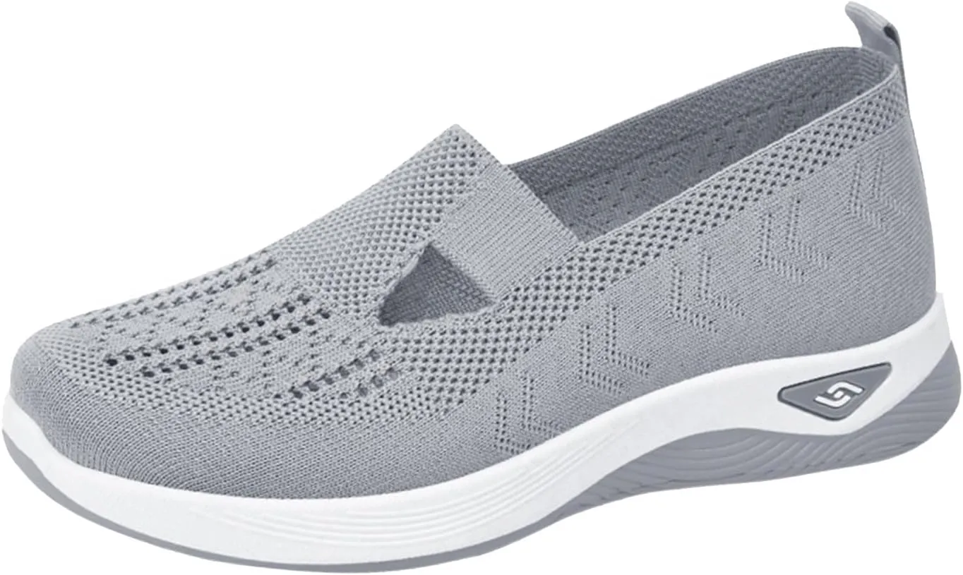 2024 Women's Woven Orthopedic Breathable Soft Shoes Go Walking Slip on Diabetic Foam Shoes Arch Support Hands Free Slip in Sneakers Arch Support