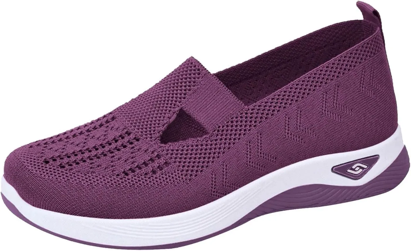 2024 Women's Woven Orthopedic Breathable Soft Shoes Go Walking Slip on Diabetic Foam Shoes Arch Support Hands Free Slip in Sneakers Arch Support