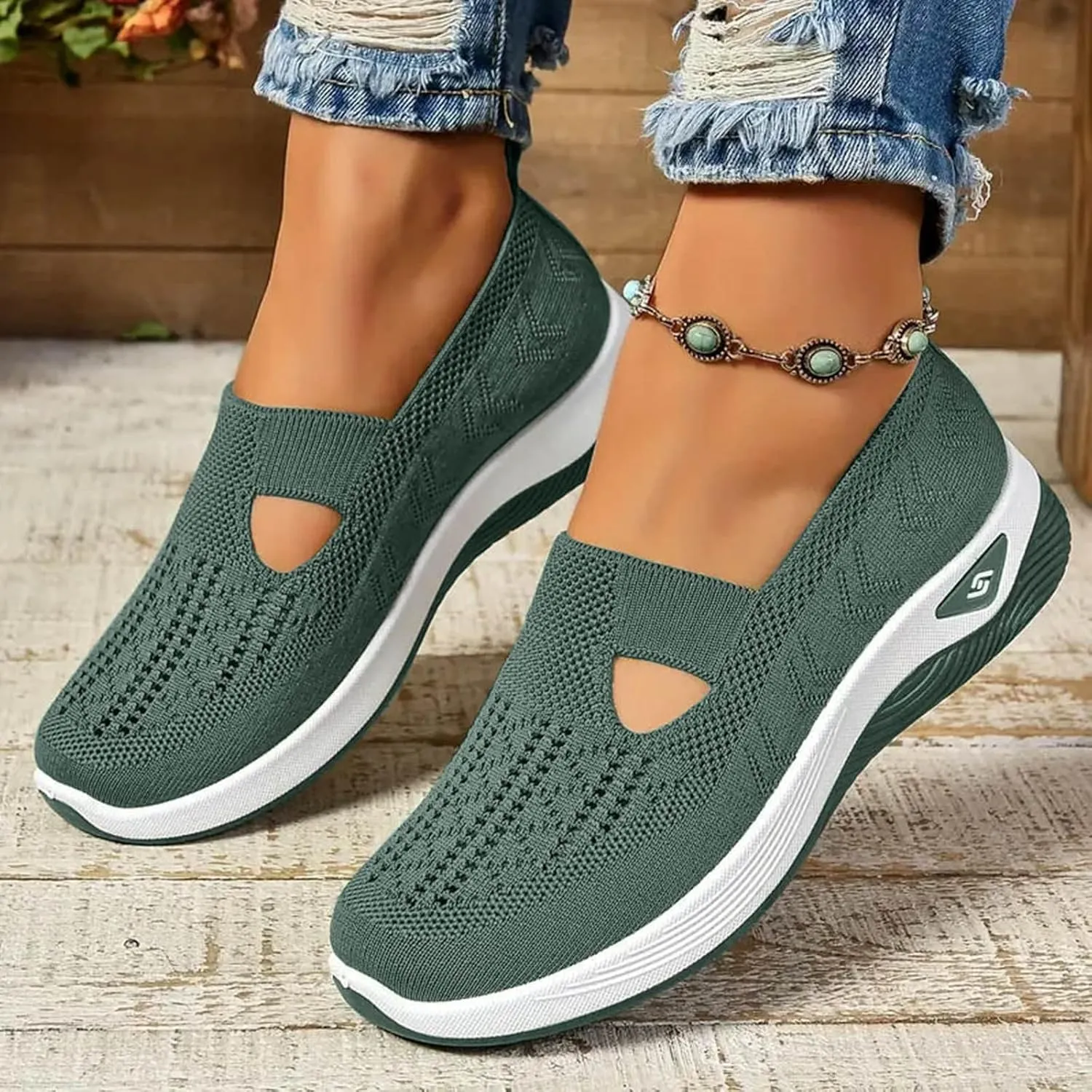 2024 Women's Woven Orthopedic Breathable Soft Shoes Go Walking Slip on Diabetic Foam Shoes Arch Support Hands Free Slip in Sneakers Arch Support