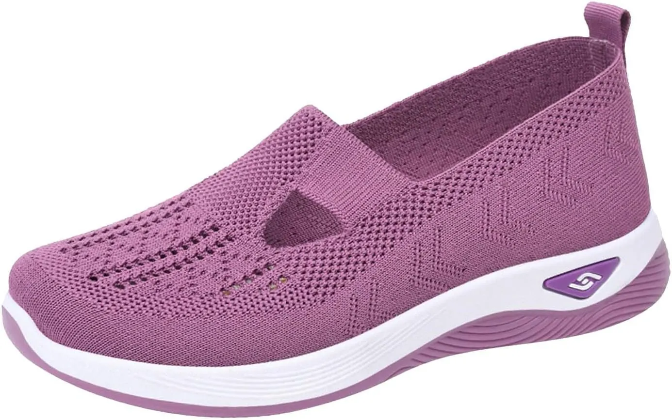 2024 Women's Woven Orthopedic Breathable Soft Shoes Go Walking Slip on Diabetic Foam Shoes Arch Support Hands Free Slip in Sneakers Arch Support