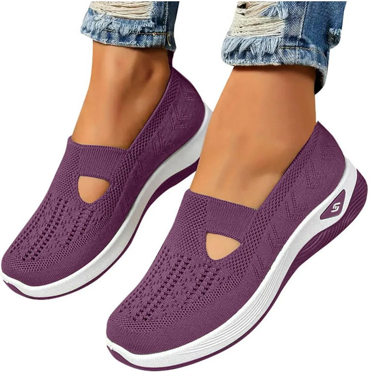 2024 Women's Woven Orthopedic Breathable Soft Shoes Go Walking Slip on Diabetic Foam Shoes Arch Support Hands Free Slip in Sneakers Arch Support