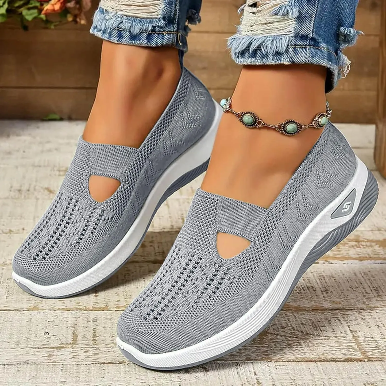 2024 Women's Woven Orthopedic Breathable Soft Shoes Go Walking Slip on Diabetic Foam Shoes Arch Support Hands Free Slip in Sneakers Arch Support