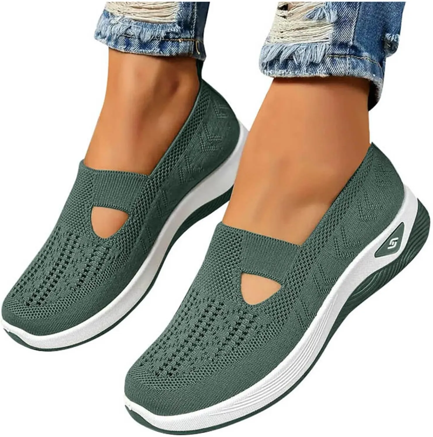 2024 Women's Woven Orthopedic Breathable Soft Shoes Go Walking Slip on Diabetic Foam Shoes Arch Support Hands Free Slip in Sneakers Arch Support