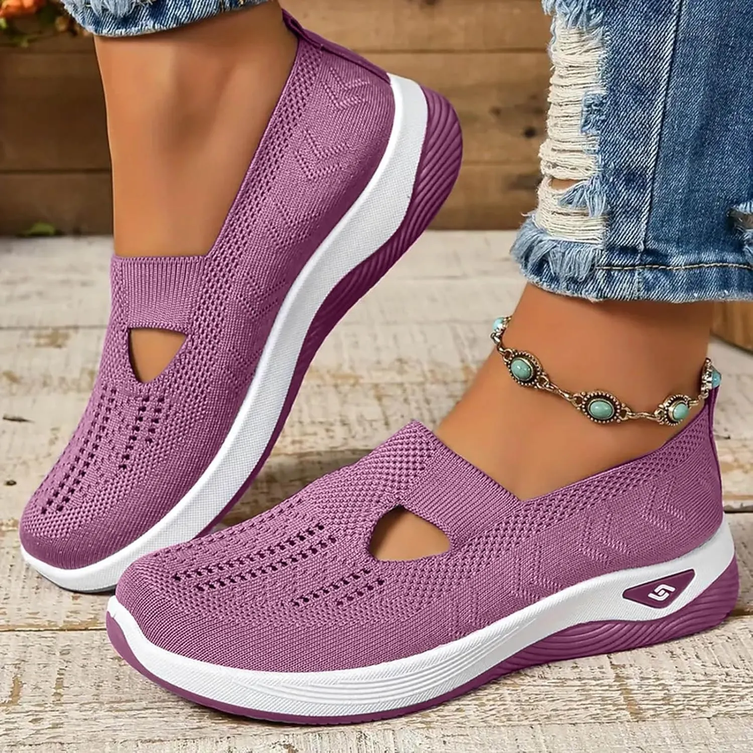 2024 Women's Woven Orthopedic Breathable Soft Shoes Go Walking Slip on Diabetic Foam Shoes Arch Support Hands Free Slip in Sneakers Arch Support
