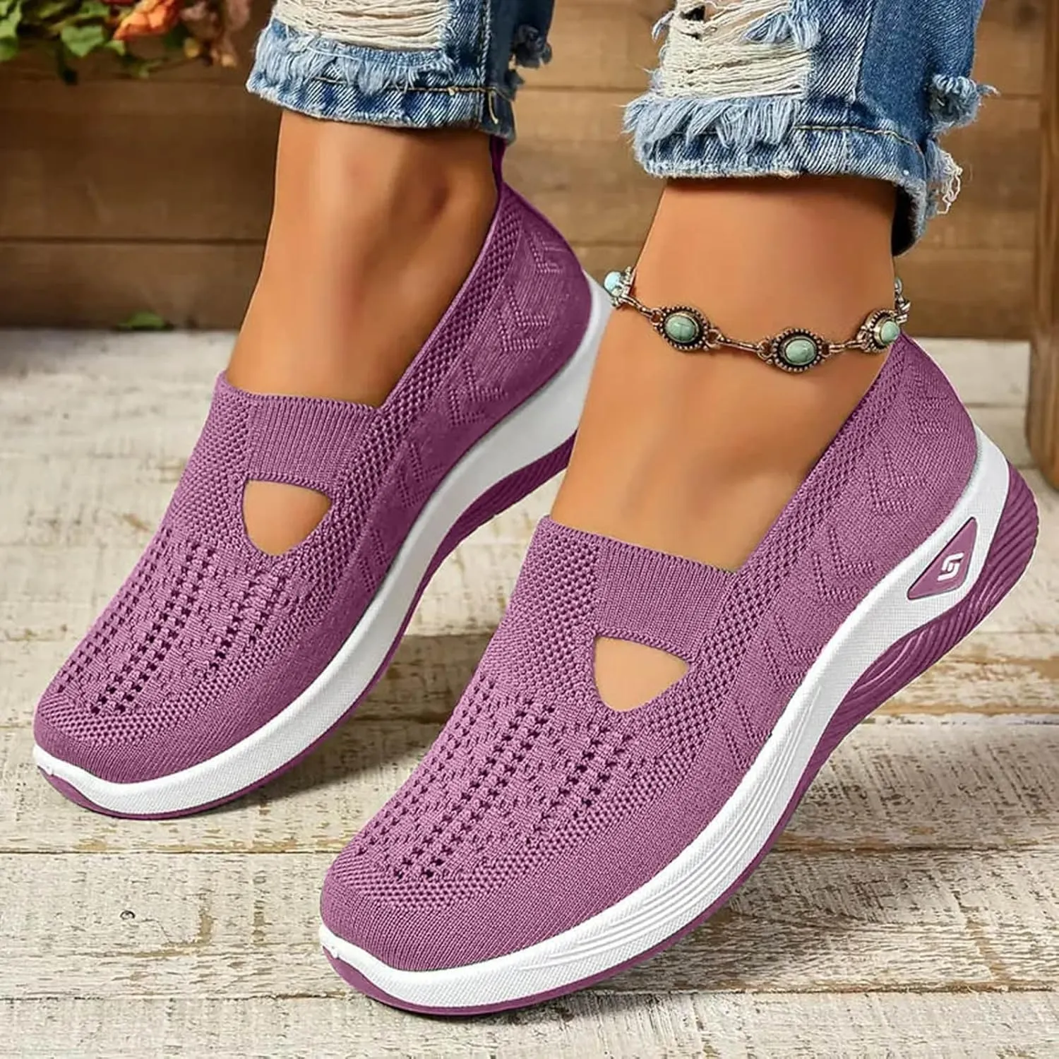 2024 Women's Woven Orthopedic Breathable Soft Shoes Go Walking Slip on Diabetic Foam Shoes Arch Support Hands Free Slip in Sneakers Arch Support