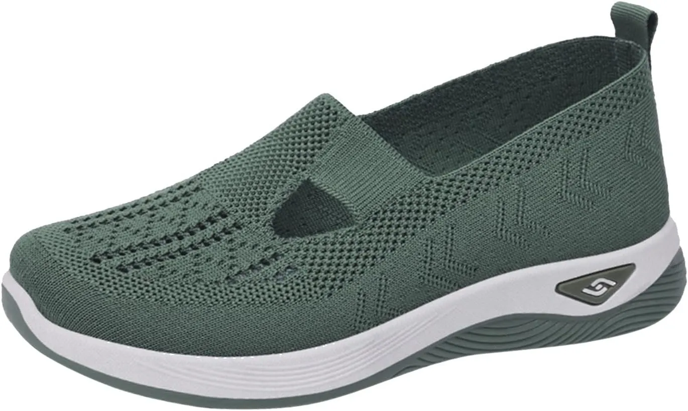 2024 Women's Woven Orthopedic Breathable Soft Shoes Go Walking Slip on Diabetic Foam Shoes Arch Support Hands Free Slip in Sneakers Arch Support