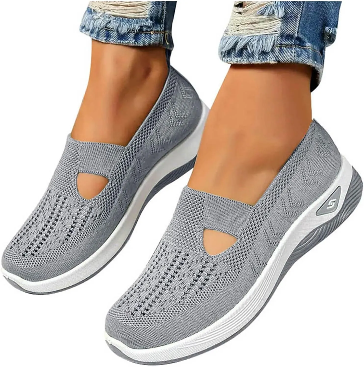 2024 Women's Woven Orthopedic Breathable Soft Shoes Go Walking Slip on Diabetic Foam Shoes Arch Support Hands Free Slip in Sneakers Arch Support