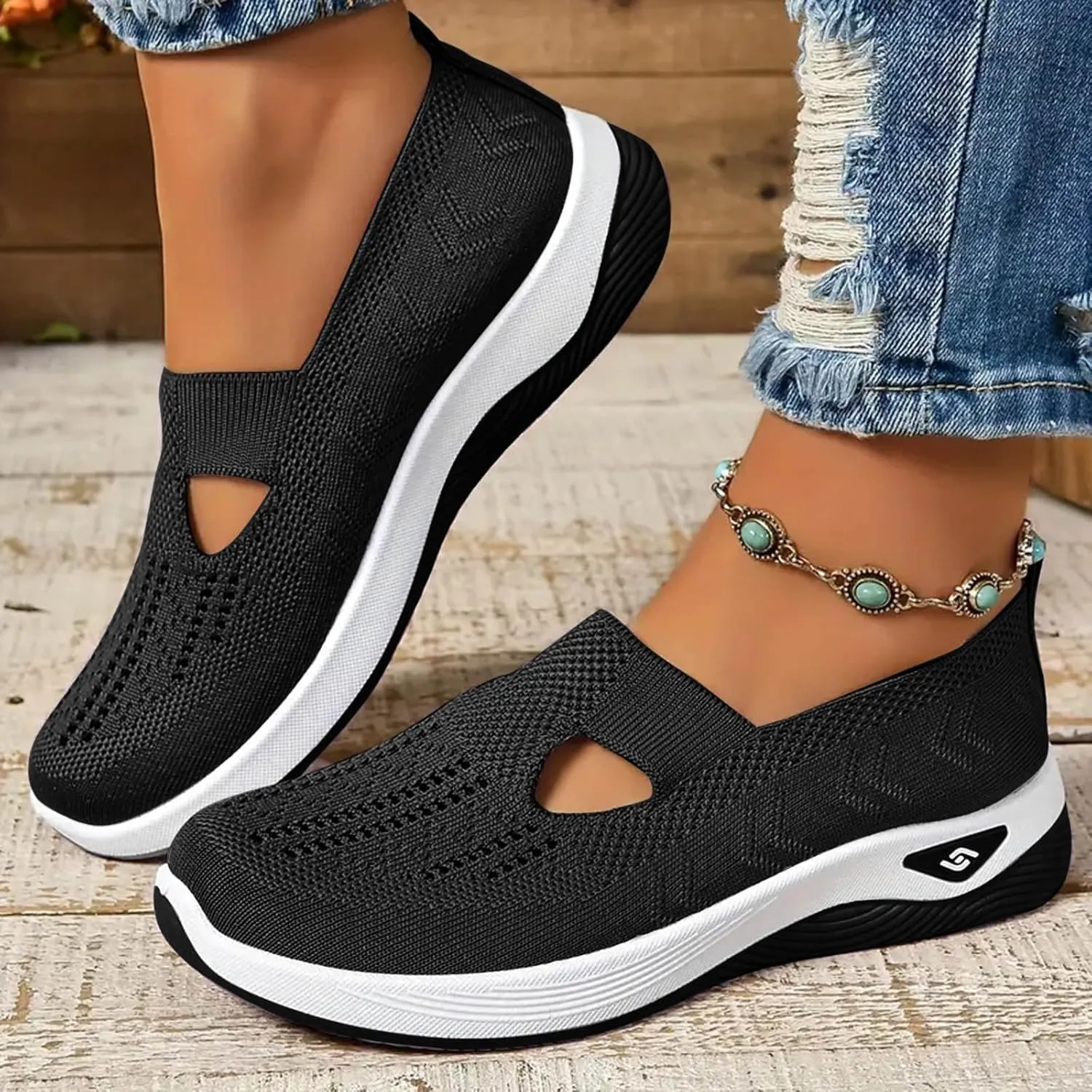 2024 Women's Woven Orthopedic Breathable Soft Shoes Go Walking Slip on Diabetic Foam Shoes Arch Support Hands Free Slip in Sneakers Arch Support