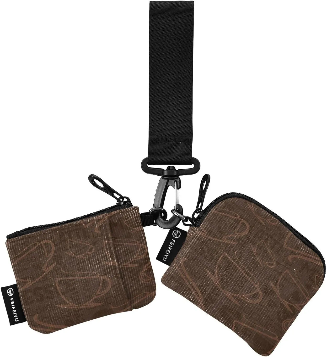 2PCS Coin Purse Wristlet Wallets Keychain Wallet Zip Around Portable Wallet with Detachable Dual Pouch Coffee Cups