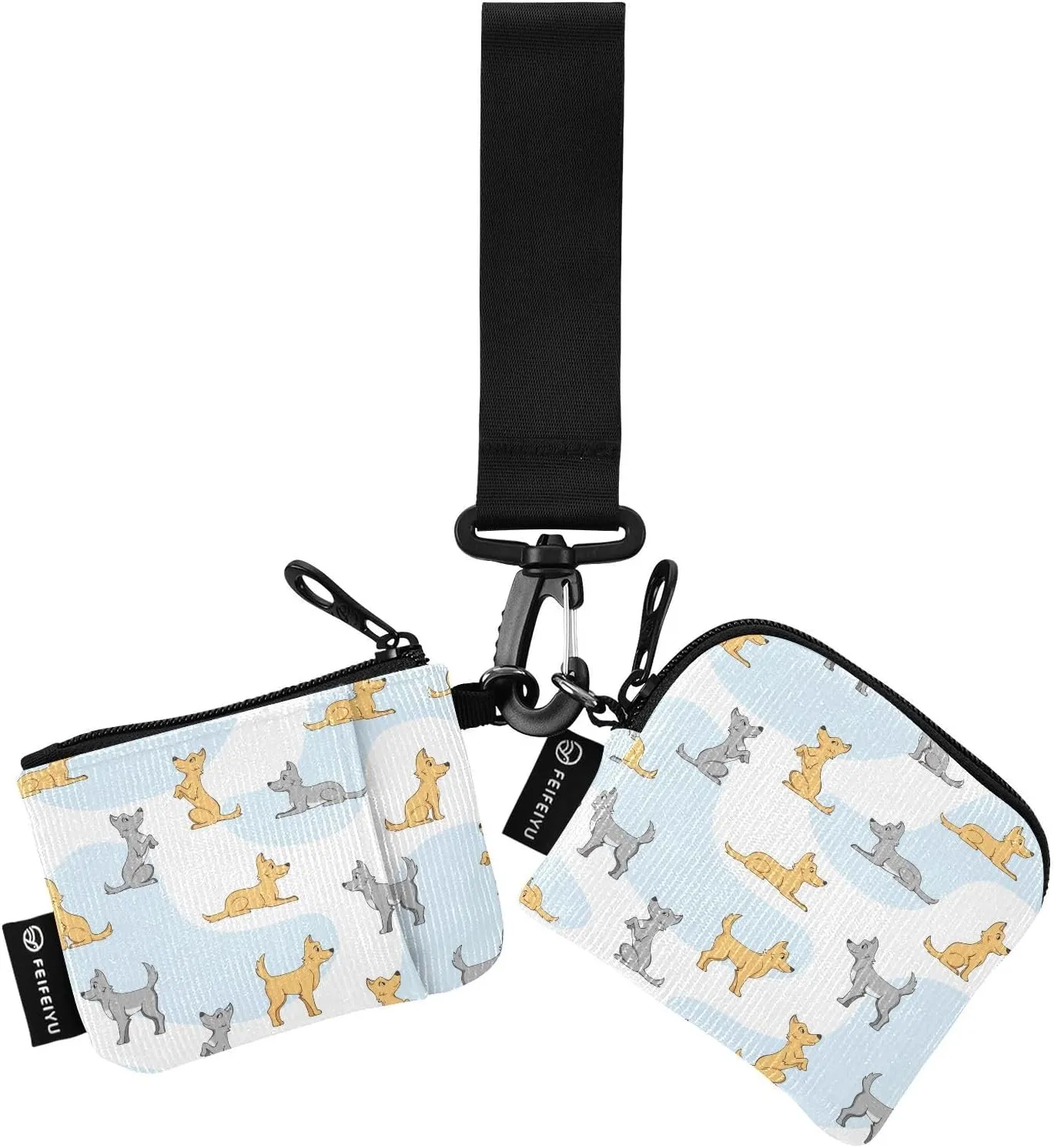 2PCS Coin Purse Wristlet Wallets Keychain Wallet Zip Around Portable Wallet with Detachable Dual Pouch Cute Dogs