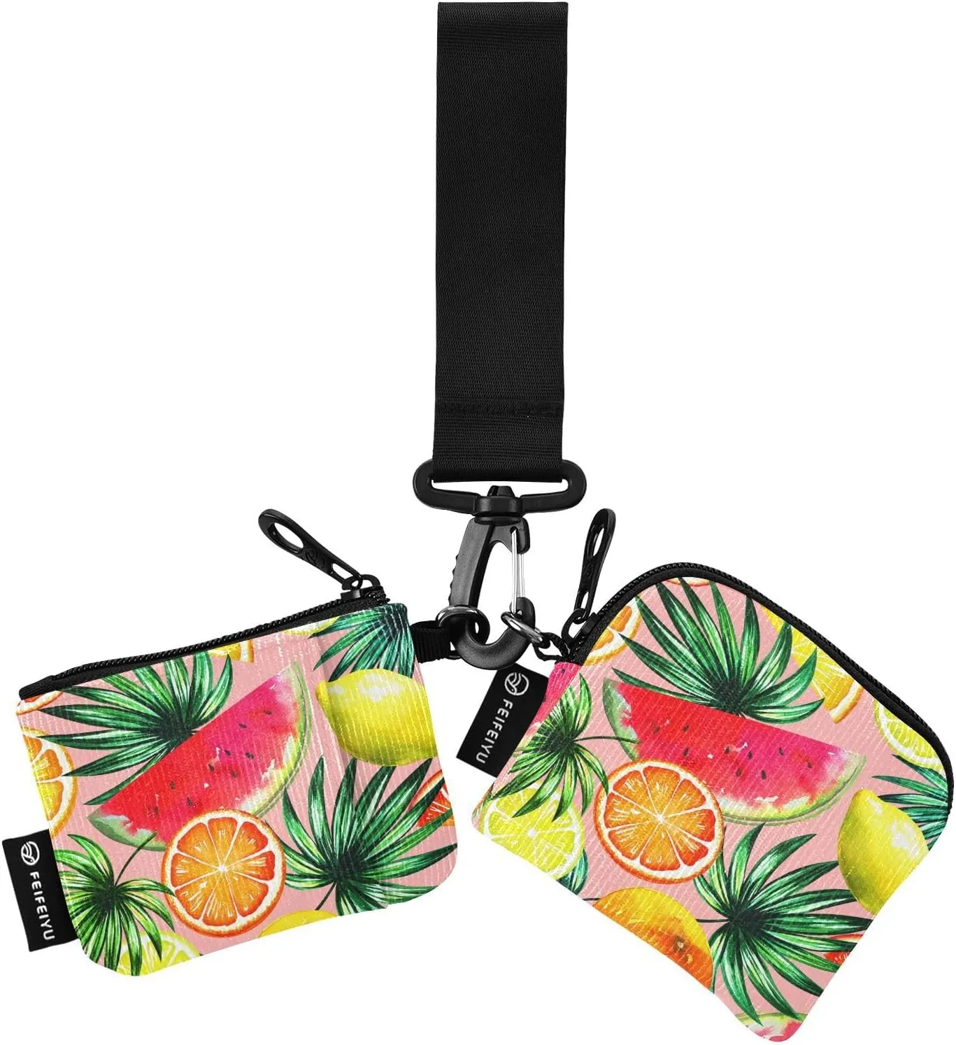 2PCS Coin Purse Wristlet Wallets Keychain Wallet Zip Around Portable Wallet with Detachable Dual Pouch Lemon Grapefruit Orange Watermelon