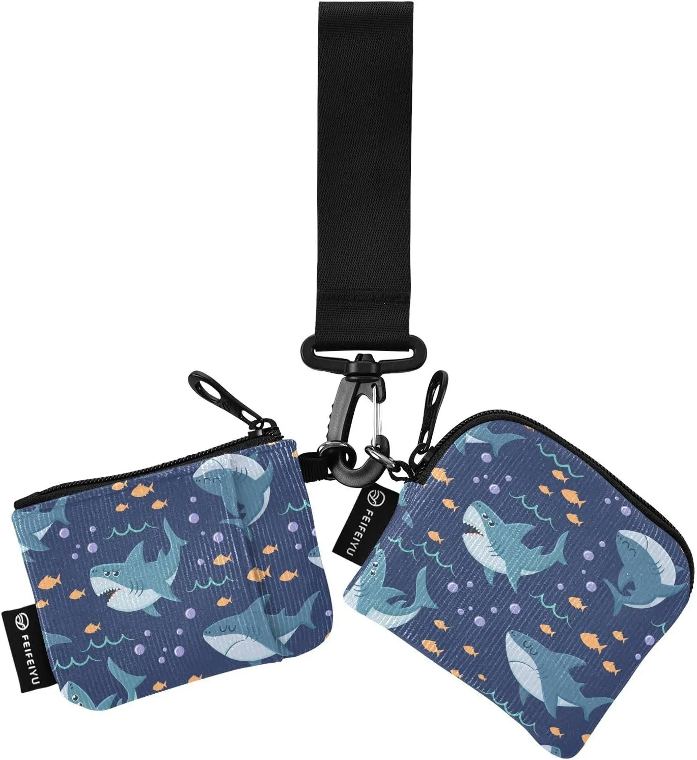 2PCS Coin Purse Wristlet Wallets Keychain Wallet Zip Around Portable Wallet with Detachable Dual Pouch Sharks
