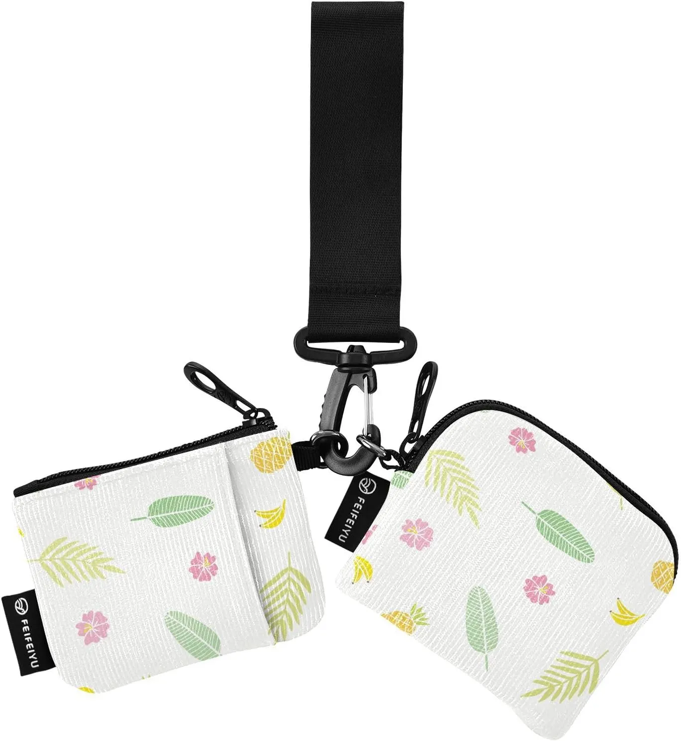 2PCS Coin Purse Wristlet Wallets Keychain Wallet Zip Around Portable Wallet with Detachable Dual Pouch Summer Tropical Pattern
