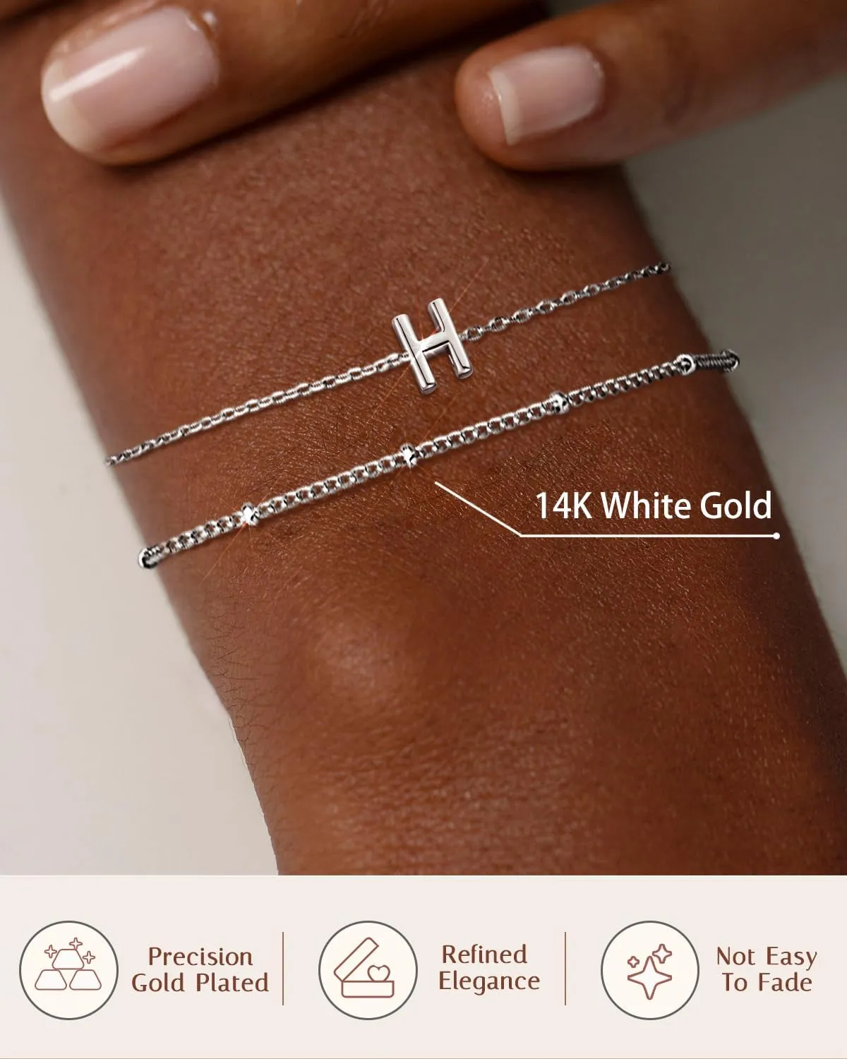 3 Pcs Gold and Silver Bracelets for Women 14K Gold Initaial Bracelet Stackable Letter Charm A-Z Monogram Bracelet Anti Tarnish Jewelry Gifts for Women