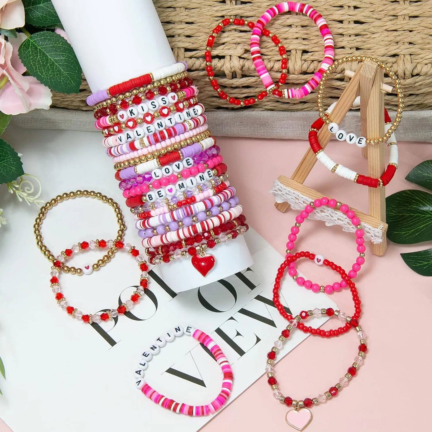 40 Pcs Bracelets for Women Stretch Stackable Elastic Layering Friendship Bracelet, Boho Summer Beach Jewelry Party Favors Gift Party Supplies