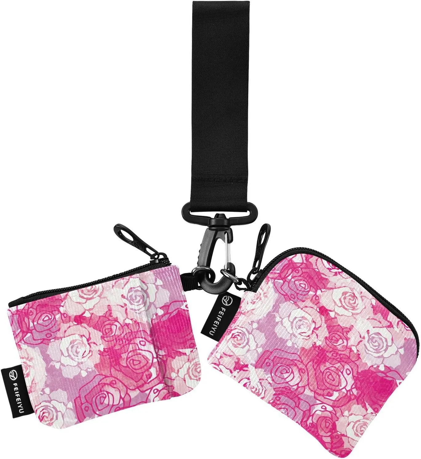 Abstract Painting Pink Rose Wristlet Keychain Wallets for Women Portable Small Coin Purse