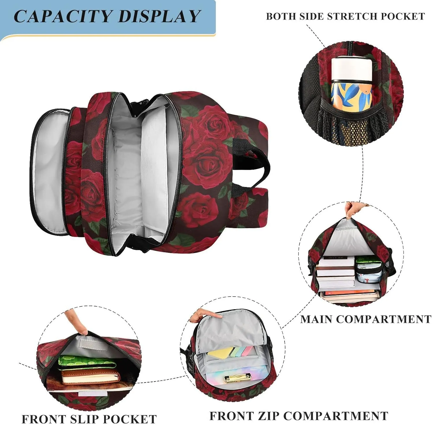 ALAZA Red Rose Leaves Backpack Bookbag Laptop Notebook Bag Casual Travel Daypack for Women Men Fits15.6 Laptop