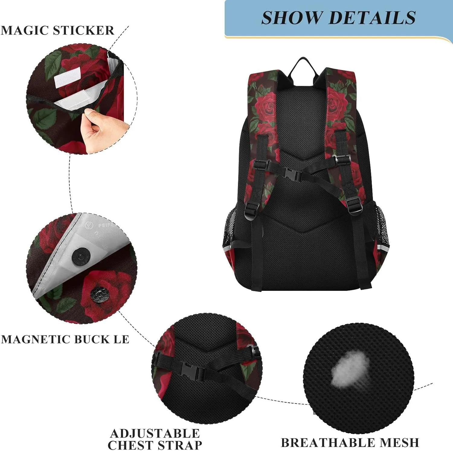 ALAZA Red Rose Leaves Backpack Bookbag Laptop Notebook Bag Casual Travel Daypack for Women Men Fits15.6 Laptop