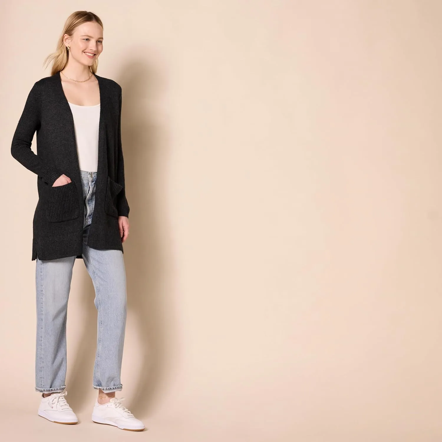 Amazon Essentials Women's Long-Sleeve Jersey Stitch Open-Front Cardigan