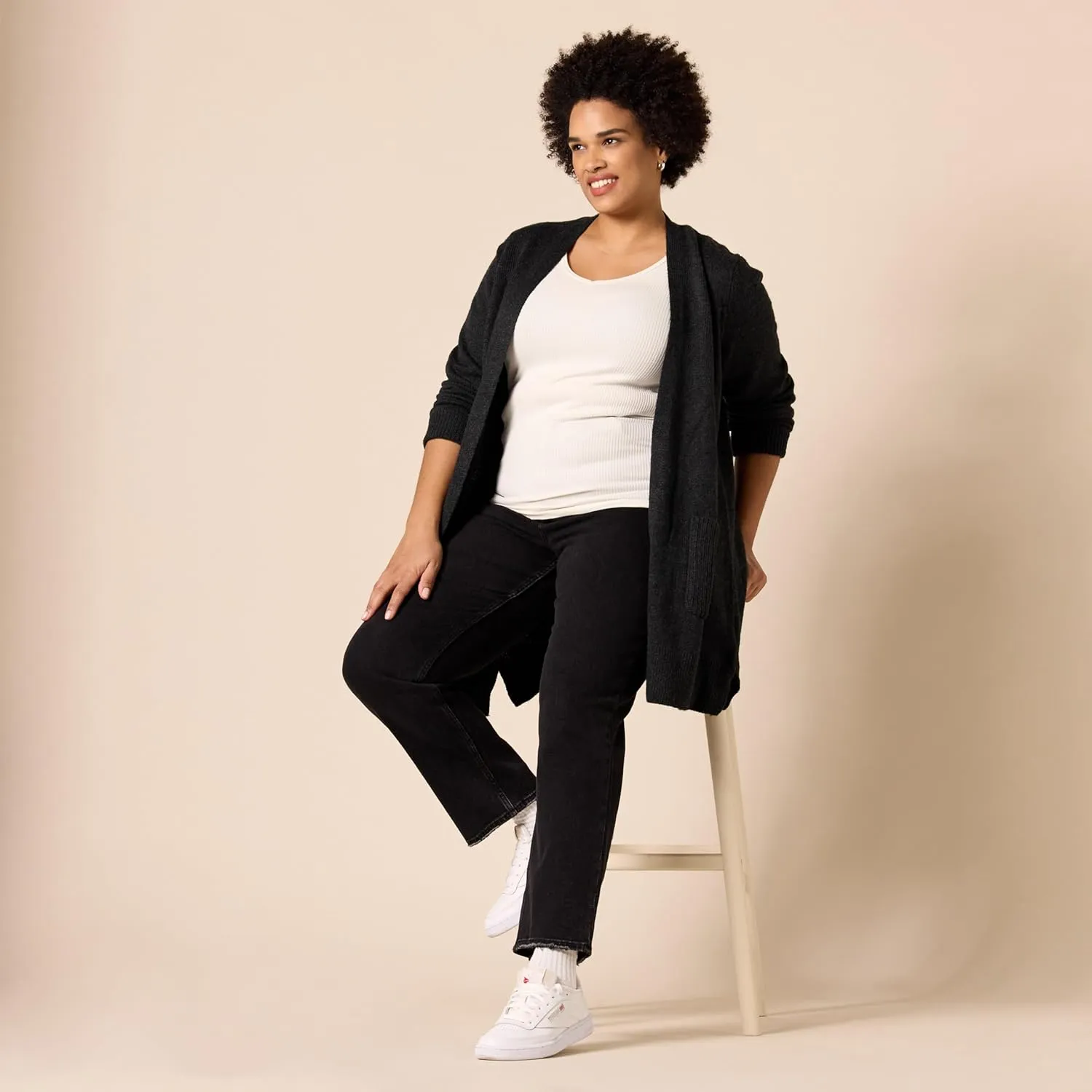 Amazon Essentials Women's Long-Sleeve Jersey Stitch Open-Front Cardigan