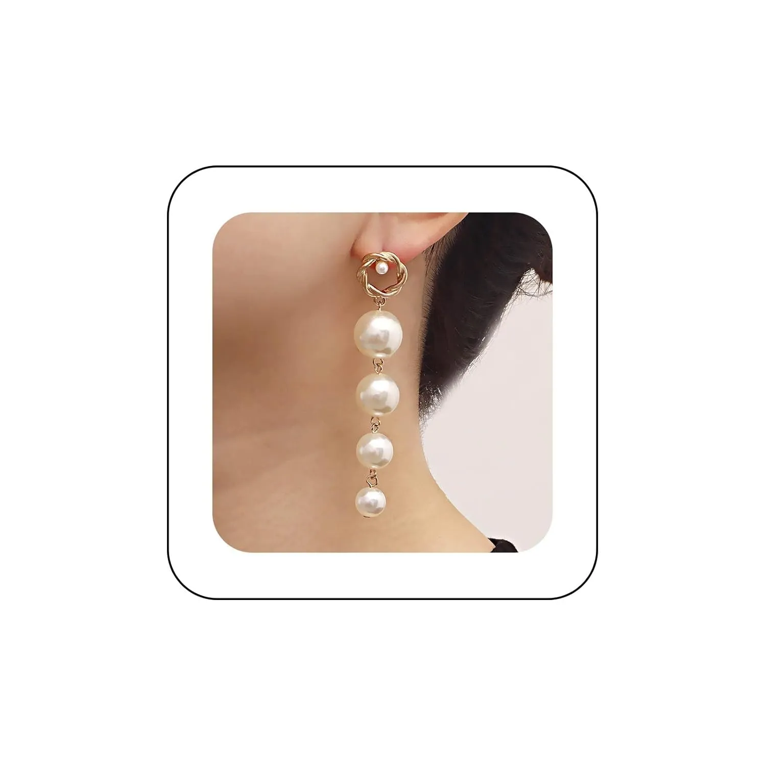 Andelaisi Boho Pearl Drop Dangle Earrings Long Tassel Pearl Earrings Gold Circle Pearl Studs Earrings Large Pearl Chain Earrings Jewelry for Women