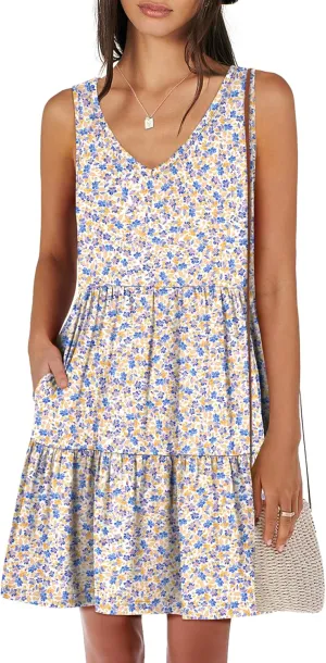 ANRABESS Womens Summer Casual Tank Dress Sleeveless V Neck T Shirt Sundress Flowy Tiered Swing Mini Beach Vacation Dresses