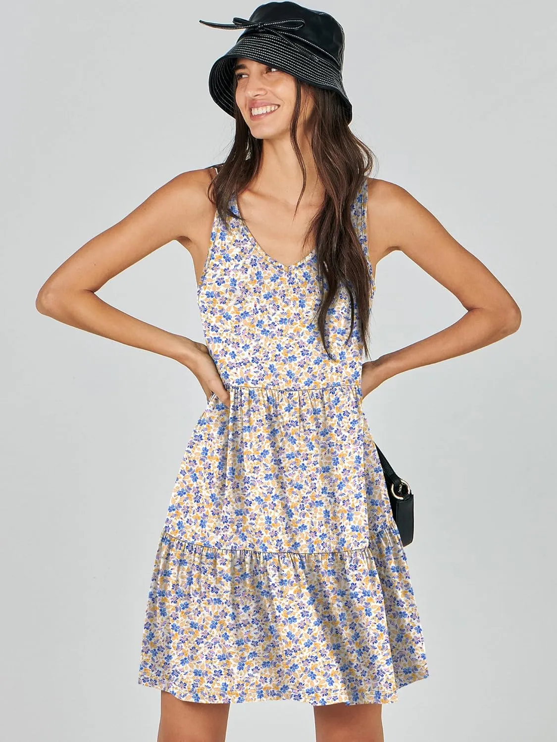 ANRABESS Womens Summer Casual Tank Dress Sleeveless V Neck T Shirt Sundress Flowy Tiered Swing Mini Beach Vacation Dresses