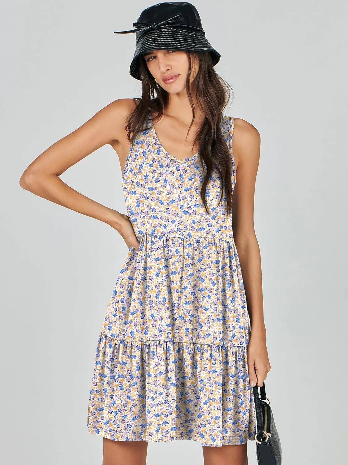ANRABESS Womens Summer Casual Tank Dress Sleeveless V Neck T Shirt Sundress Flowy Tiered Swing Mini Beach Vacation Dresses