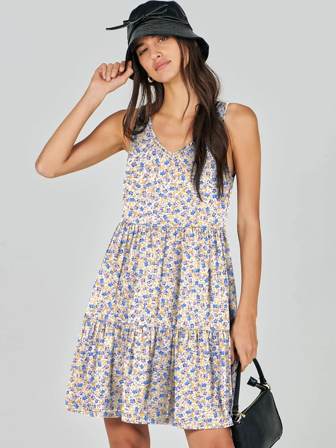 ANRABESS Womens Summer Casual Tank Dress Sleeveless V Neck T Shirt Sundress Flowy Tiered Swing Mini Beach Vacation Dresses