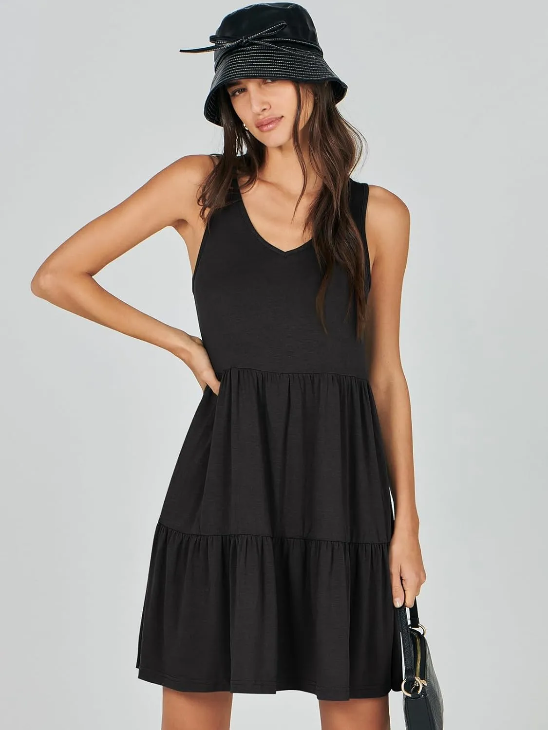 ANRABESS Womens Summer Casual Tank Dress Sleeveless V Neck T Shirt Sundress Flowy Tiered Swing Mini Beach Vacation Dresses