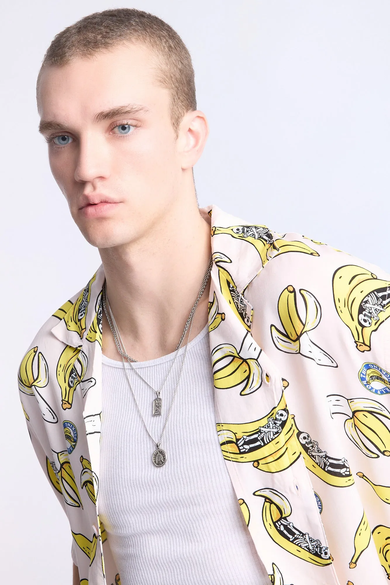 Arsenic Mens Banana Skeleton Button-Up