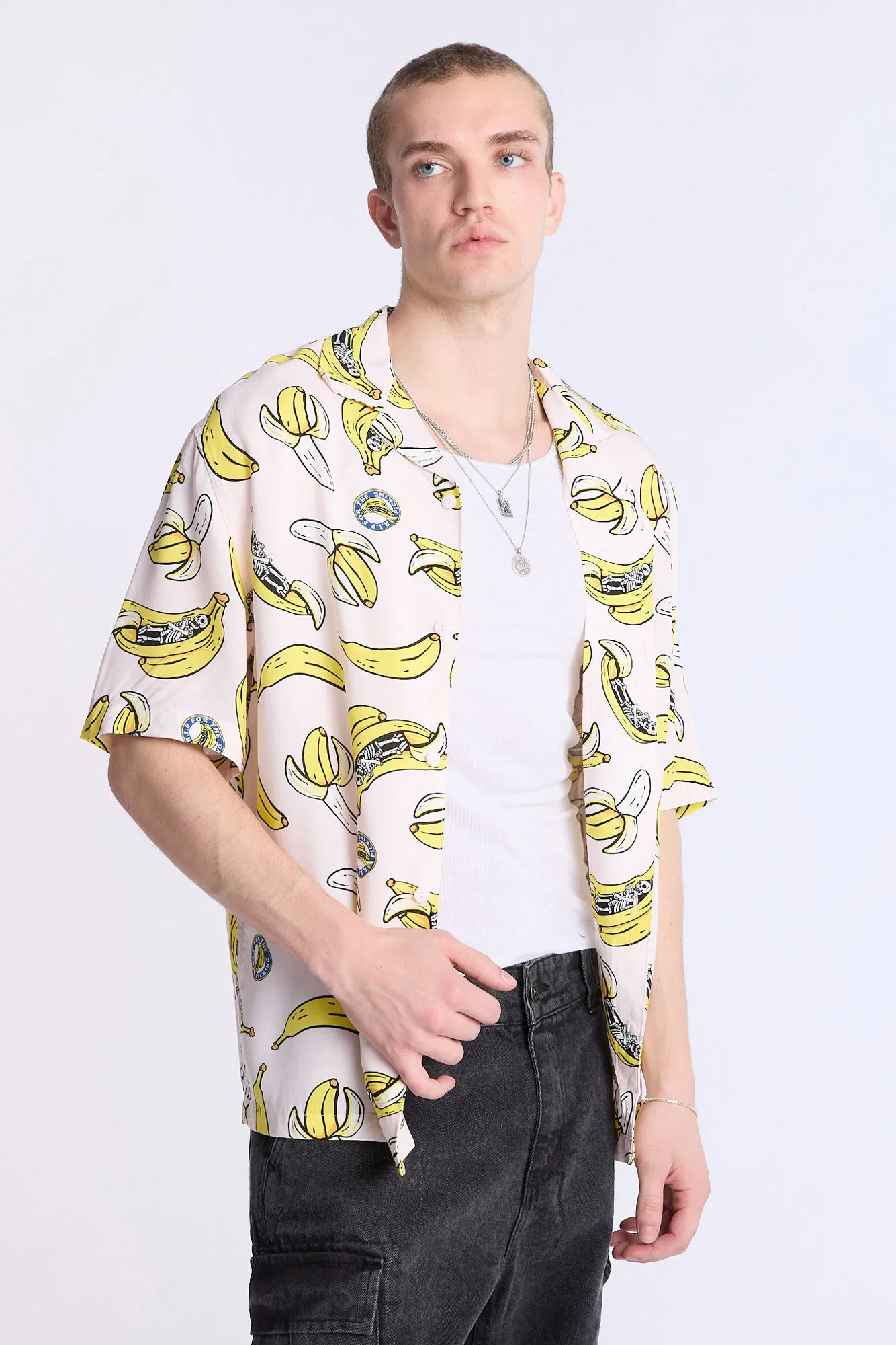 Arsenic Mens Banana Skeleton Button-Up