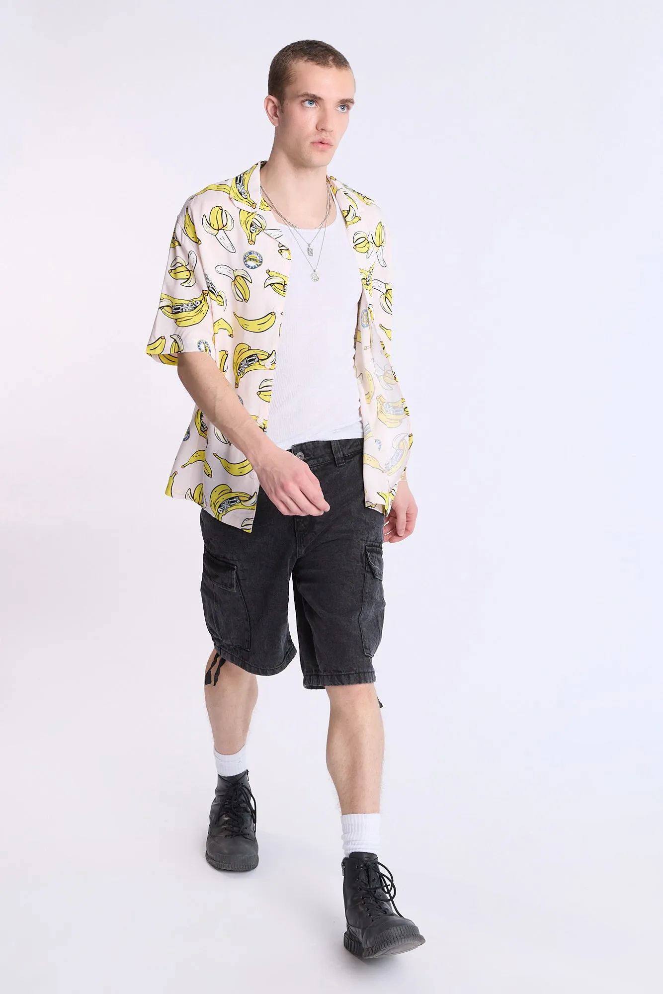 Arsenic Mens Banana Skeleton Button-Up