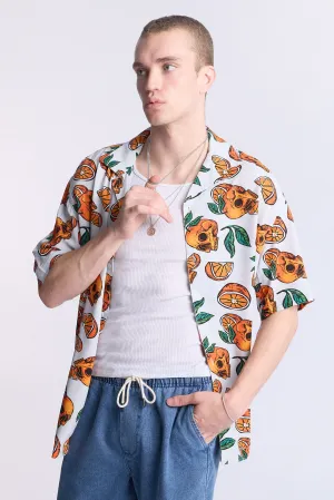 Arsenic Mens Orange Skulls Button-Up