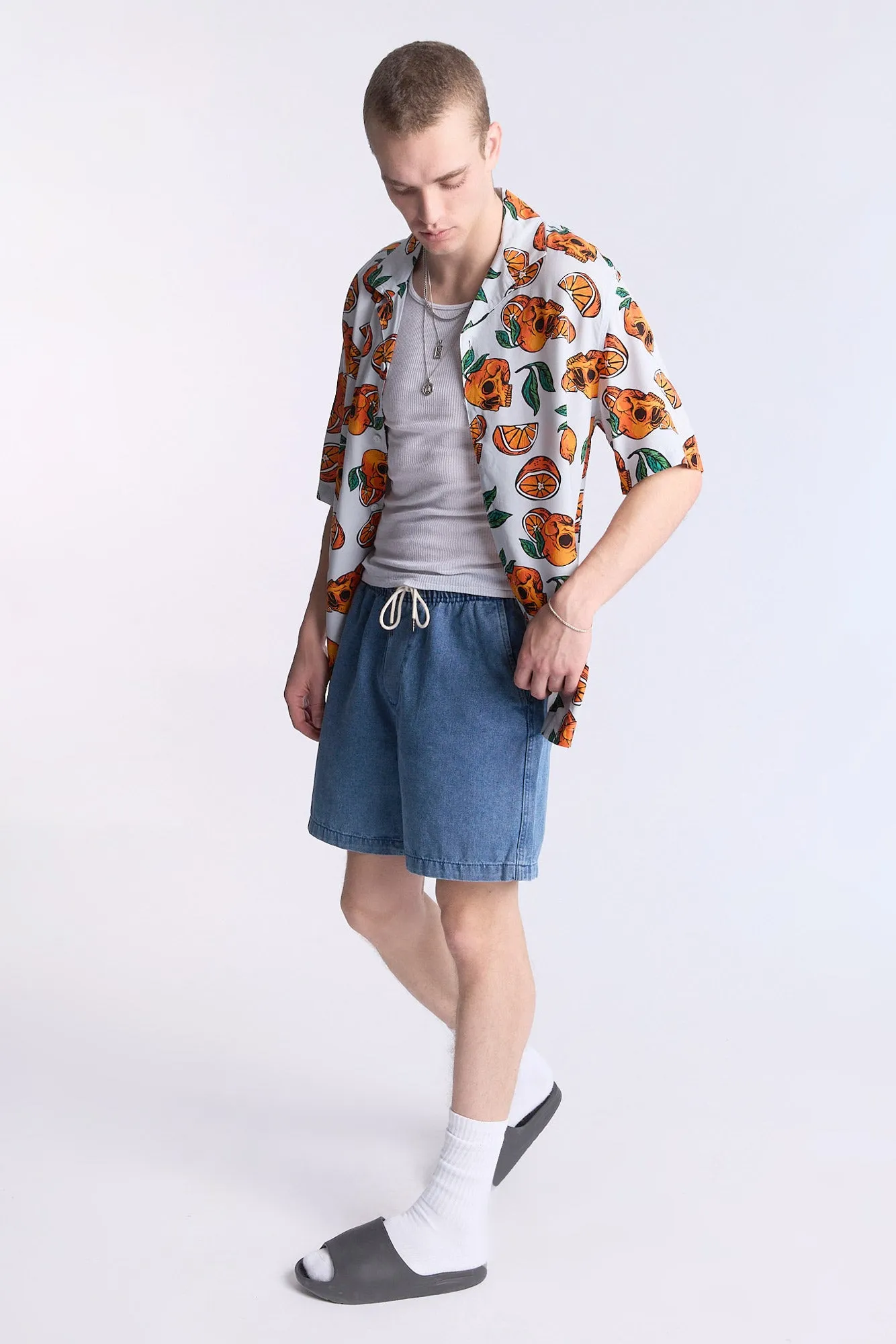 Arsenic Mens Orange Skulls Button-Up